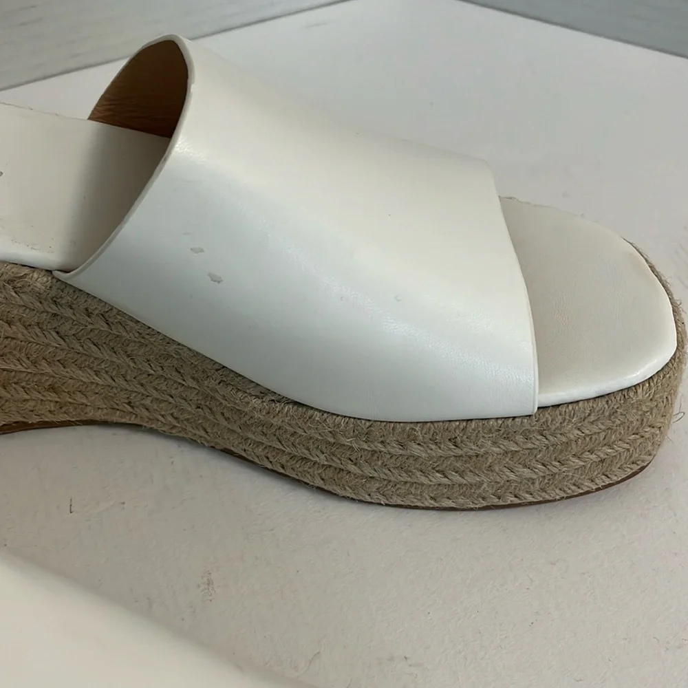 Sandal shoes woman’s 10 white jute espadrille slip on chunky platform wedge heel